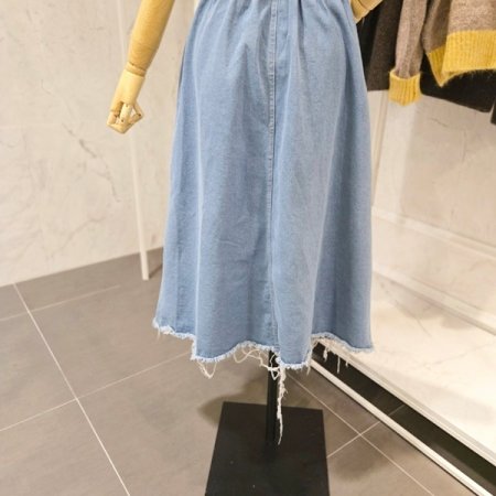 데님 핀턱 랩 스커트