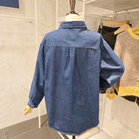 꽃 자수 청 남방