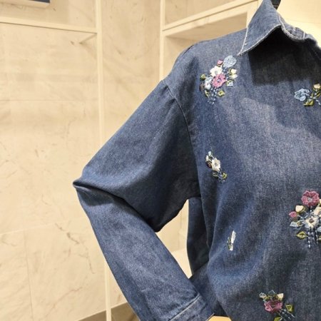 꽃 자수 청 남방