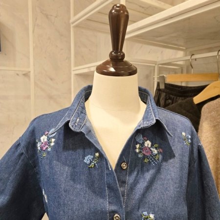 꽃 자수 청 남방