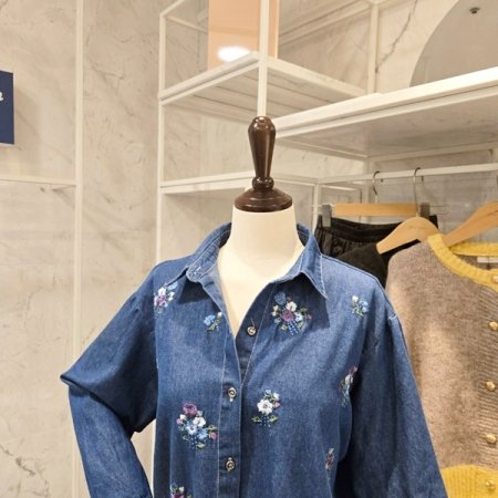 꽃 자수 청 남방