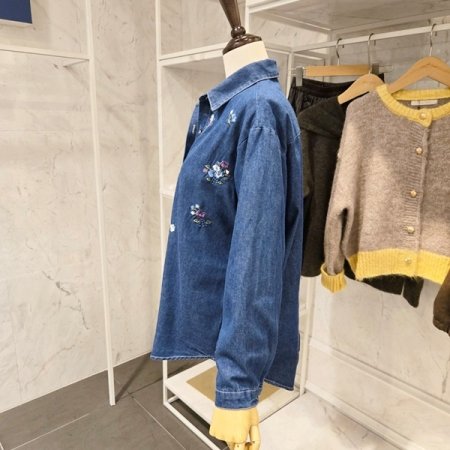 꽃 자수 청 남방