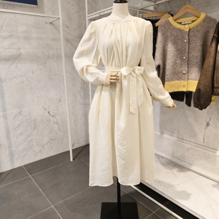 허리 끈 롱 원피스