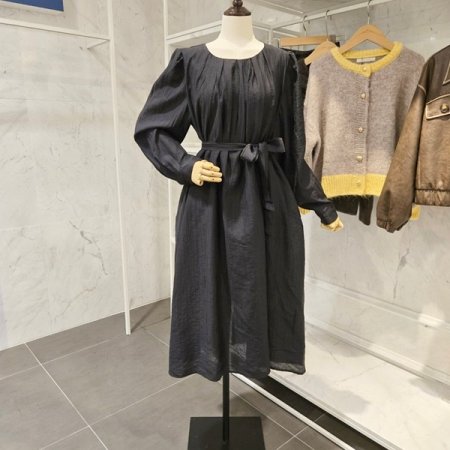 허리 끈 롱 원피스