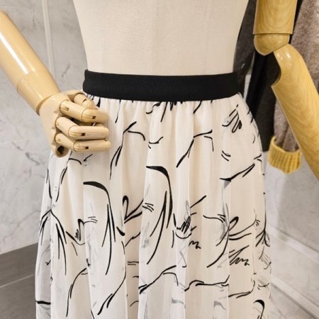 패턴 샤 밴딩 스커트