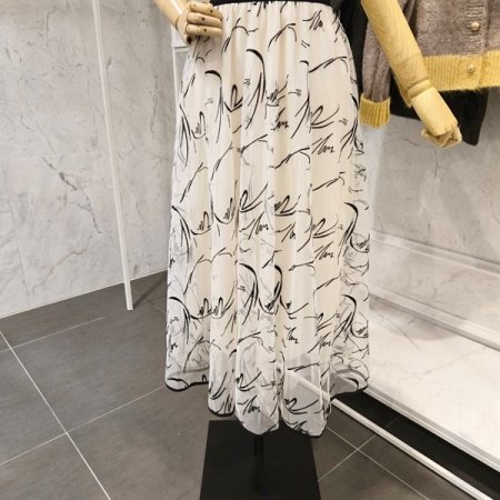 패턴 샤 밴딩 스커트