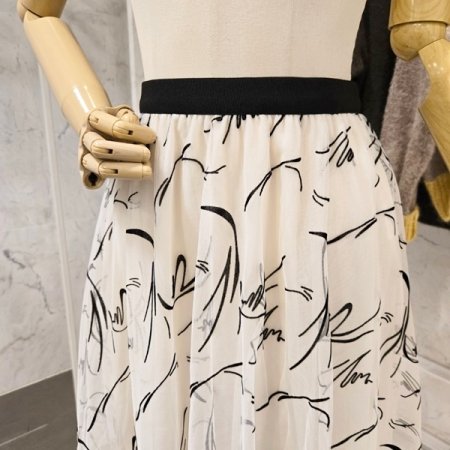 패턴 샤 밴딩 스커트
