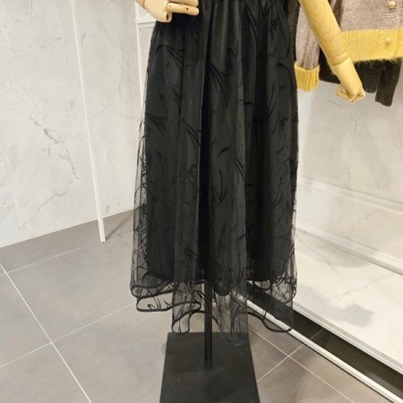 패턴 샤 밴딩 스커트