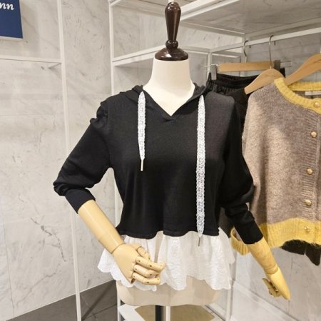 레이스 후드 니트