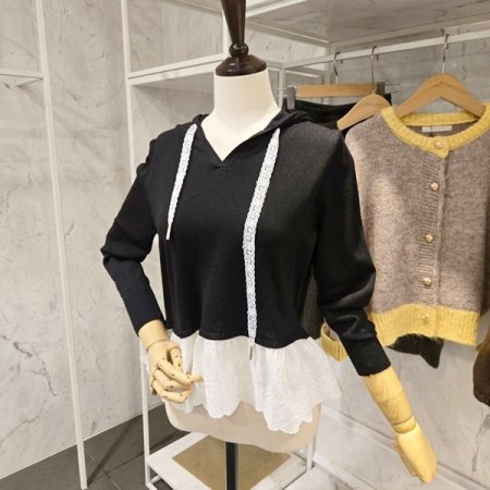 레이스 후드 니트