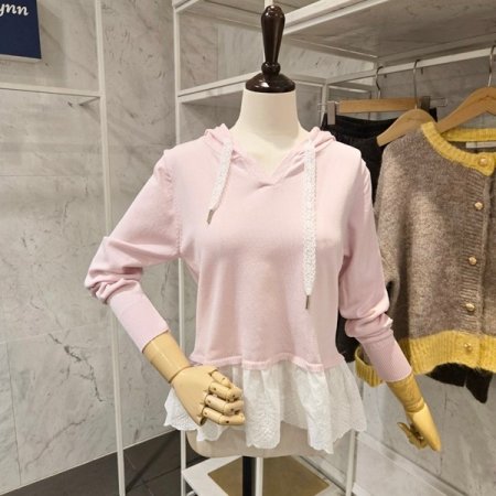 레이스 후드 니트