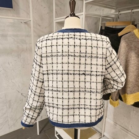 청 배색 트위드 자켓