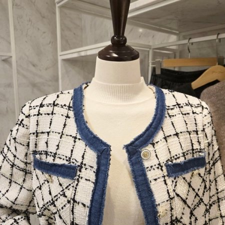 청 배색 트위드 자켓