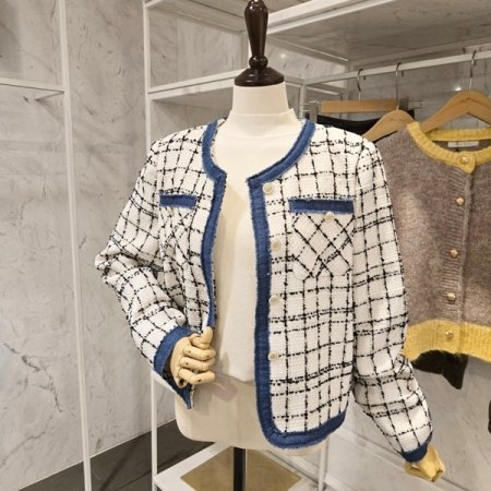 청 배색 트위드 자켓