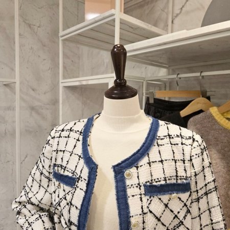 청 배색 트위드 자켓