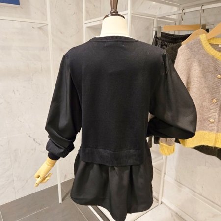 줄무늬니트 배색 블라우스