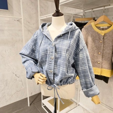 체크 스트링 데님 자켓