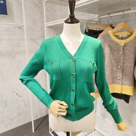 브이넥 포켓 골지 가디건