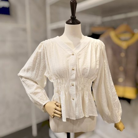 셔링 브이넥 블라우스