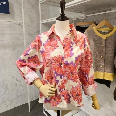 컬러 플라워 프린트 셔츠