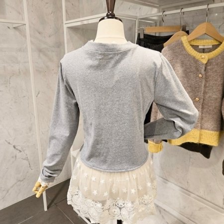 레이스 배색 브이넥 가디건