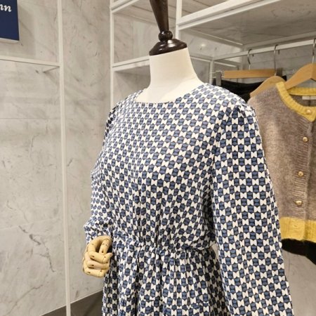 패턴 스트링 플리츠 원피스