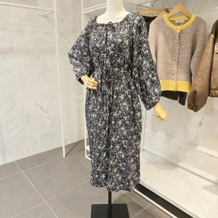 허리 끈 플라워 원피스