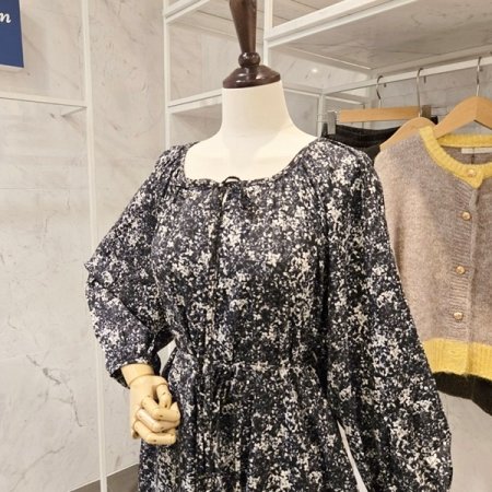 허리 끈 플라워 원피스