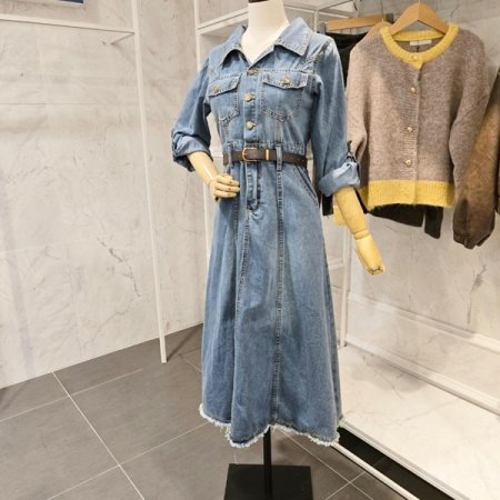 벨트 데님 원피스