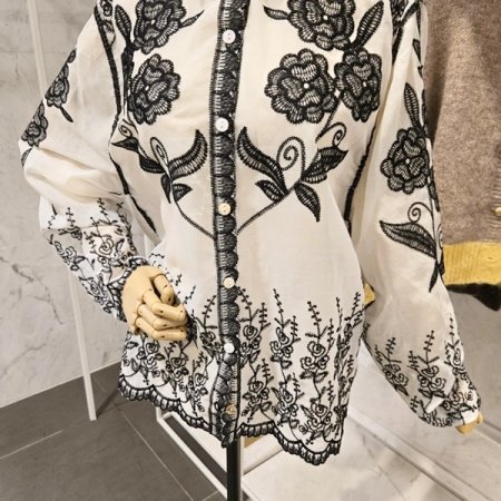 플라워 자수 셔츠