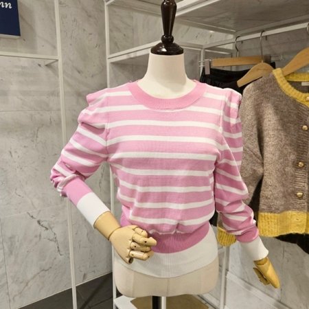 핀턱 퍼프 스트라이프 니트