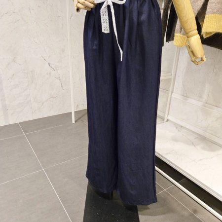 레이스 끈 밴딩 와이드팬츠