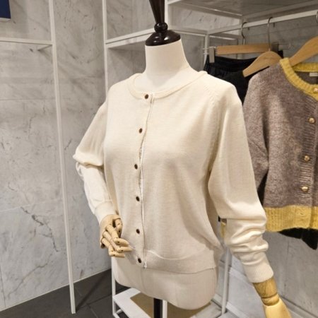 레이스 배색 라운드넥 가디건