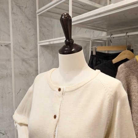 레이스 배색 라운드넥 가디건