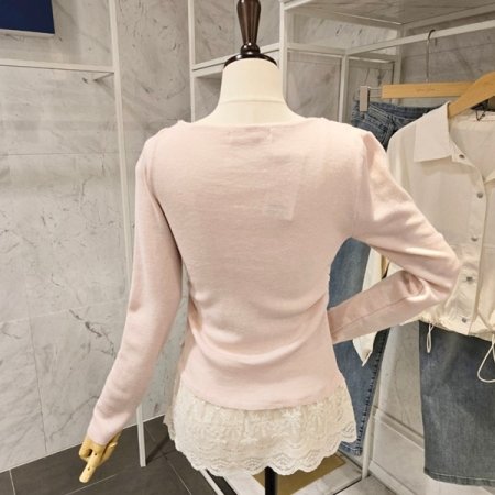 레이스배색 셔링 니트