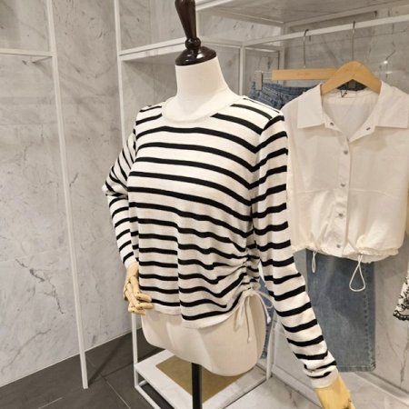 양 셔링 줄무늬 니트