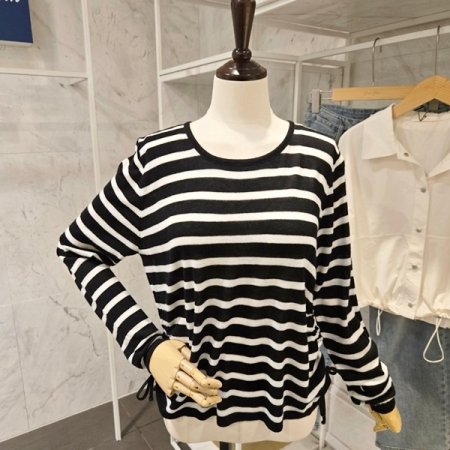 양 셔링 줄무늬 니트