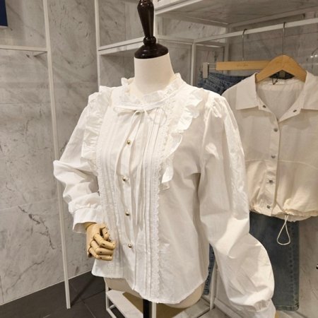 양 프릴 레이스 셔츠