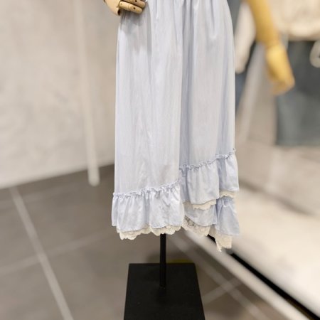 사선 레이스 롱 스커트