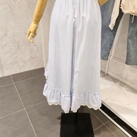 사선 레이스 롱 스커트