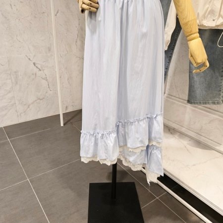 사선 레이스 롱 스커트