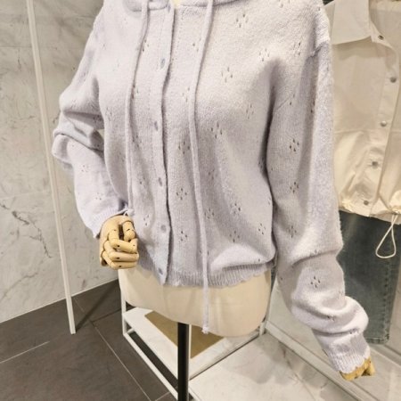 후드넥 펀칭 니트 가디건