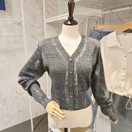 뒷끈 브이넥 가디건