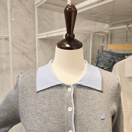 카라 배색 골지 가디건