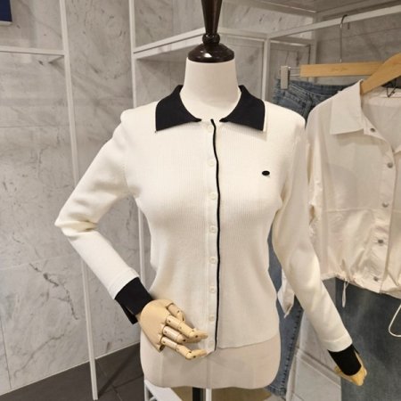 카라 배색 골지 가디건