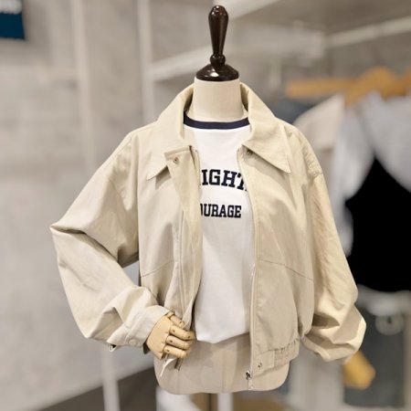 밑단 밴딩 집업 레자점퍼