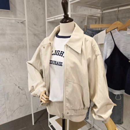 밑단 밴딩 집업 레자점퍼