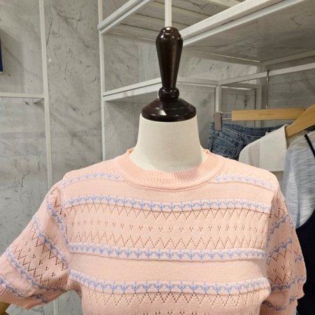 패턴 라운드 반팔 니트