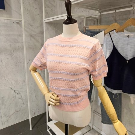 패턴 라운드 반팔 니트