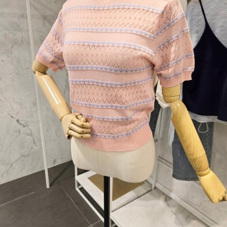 패턴 라운드 반팔 니트